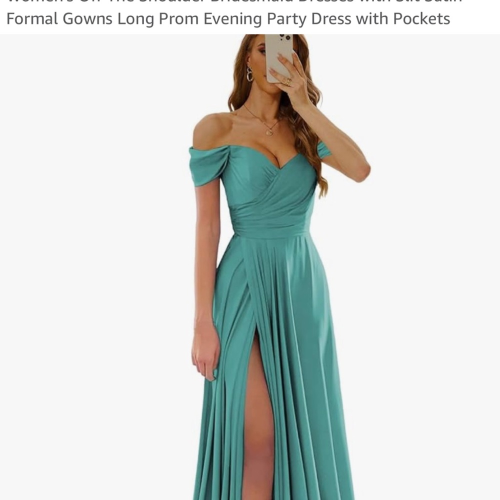 Elegant Teal Off-Shoulder Evening Dress